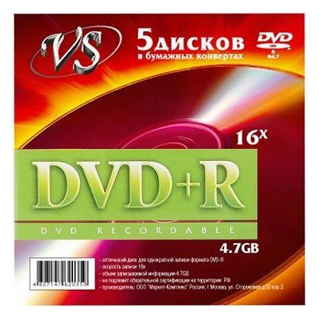 Диски VS DVD+R 4,7 GB 16x конверт/5 (VSDVDPRK501) фото 1