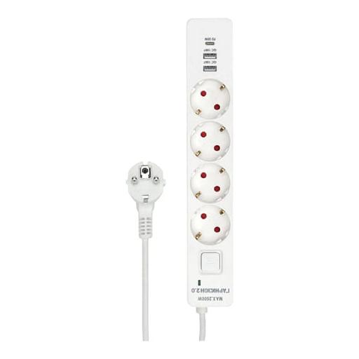 Гарнизон Сетевой фильтр EPS-OP-4-CU2-W-2 2.0 Мультипорт 4р, 10А, 1xType-C PD, 2 х USB QC, 4м, ур.защиты 4+, белый, пак(21449) фото 1