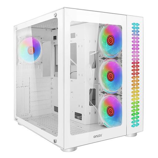 Ginzzu V570 RGB подсветка, контроллер CRC10, 4* 12RW6 FAN 12CM RGB, закаленное стекло 1*USB 3.0,1*USB 2.0, AU Белый ATX фото 1