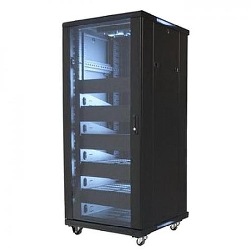 Шкаф Wize Wize W27UR Телекоммуникационный шкаф (Рэковая стойка) 19”, высота 27U, габариты 1388х600х610 мм, вентиляция, колесики, макс. вес нагрузки 798 кг, сталь, черный фото 1