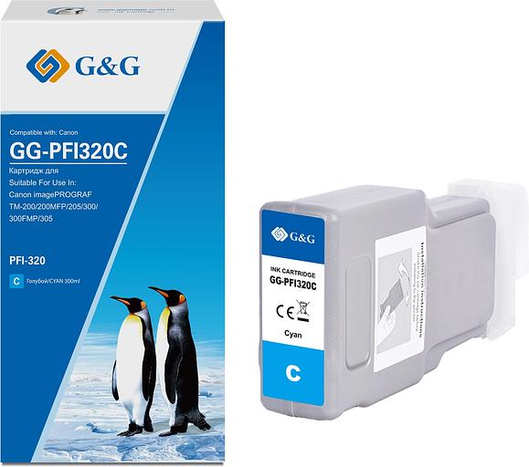 Картридж струйный G&G GG-PFI320C PFI-320C голубой (300мл) для Canon imagePROGRAF TM-200/200MFP/205/300/300MFP/305 фото 1