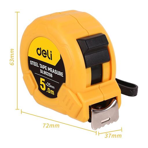 Измерительный и разметочный инструмент Deli Рулетка Deli DL9025B 5м*25мм, метрическая, ударопрочный корпус фото 2
