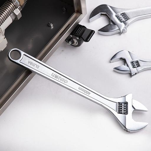 Ключи Deli Разводной ключ Deli DL018A 450мм, диапазон регулировки 0-55мм, инструментальная сталь, хромированная отделка фото 6