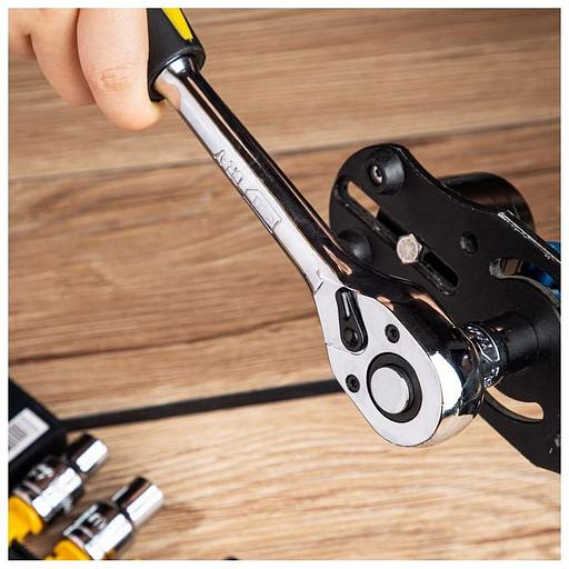 Ключи Deli Набор торцевых головок с трещоткой 12 предметов Deli DL2012T 1/2» (10 торцевых головок (10,11,12,13,14,15,17,19,21,24 мм), удлинитель, трещотка 45 зубьев, сталь 50BV30 фото 4