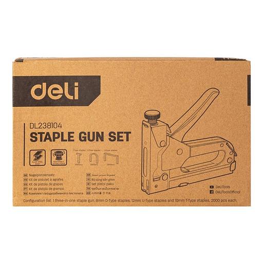 Степлеры, пистолеты, заклепочники Deli Мебельный степлер Deli DL238104 с набором скоб (2000шт D-тип, 2000шт Т-тип, 2000шт U-тип) фото 9