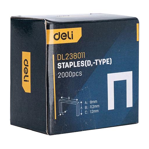 Степлеры, пистолеты, заклепочники Deli Набор скоб для степлера (Тип D) Deli DL238011 (8 х 11,2 х 1,2мм * 2000 шт) фото 5