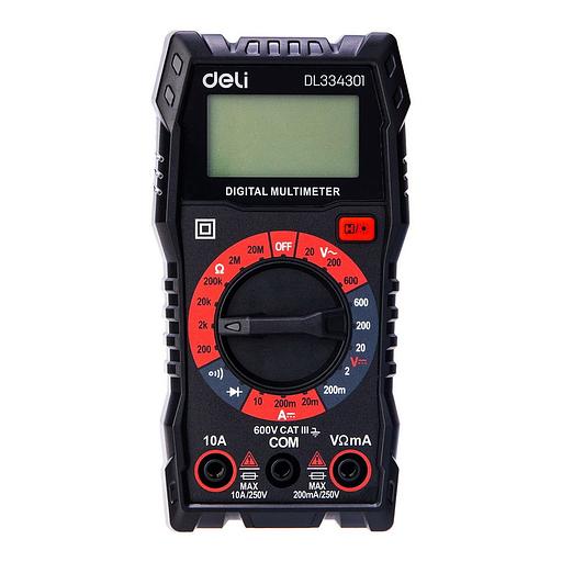 Измерительный и разметочный инструмент Deli Многофункциональный цифровой мультиметр Deli DL334301 напряж. 0,2-600В, сила тока 0,02-10А, сопр. 0,0002-20 МОм, ЖК-дисплей фото 1