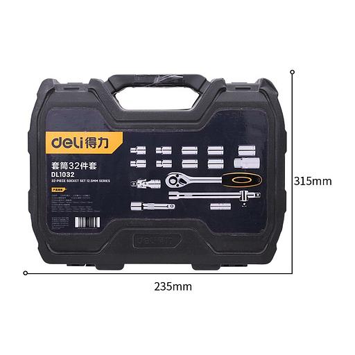 Ключи Deli Набор торцевых головок и ключей 32 шт Deli DL1032 1/2" Муфты из стали 50BV30, пластиковый кейс фото 3