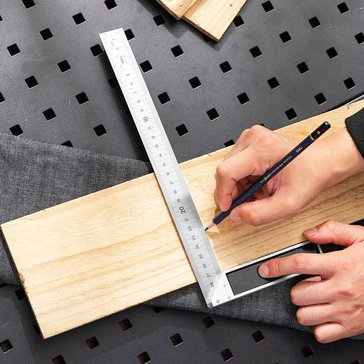 Измерительный и разметочный инструмент Deli Угловая линейка стальная Deli DL302300 300мм, нержавеющая сталь + алюминиевое основание фото 6