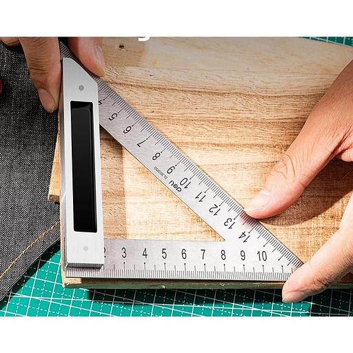 Измерительный и разметочный инструмент Deli Треугольная линейка стальная Deli DL303150 150мм, нержавеющая сталь + алюминиевое основание фото 2