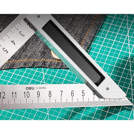 Измерительный и разметочный инструмент Deli Треугольная линейка стальная Deli DL303150 150мм, нержавеющая сталь + алюминиевое основание фото 4