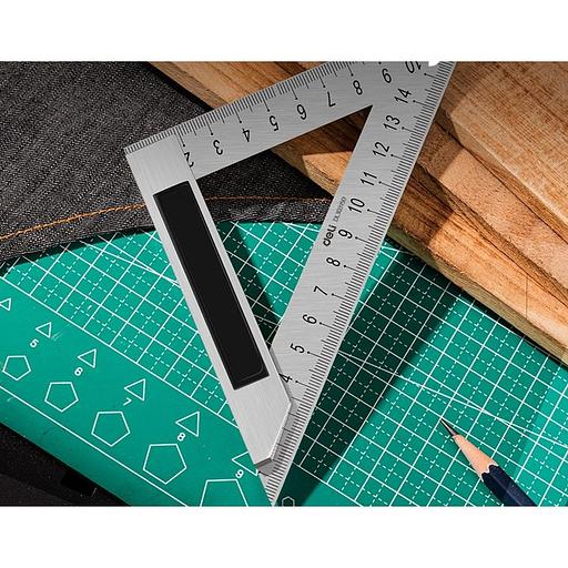 Измерительный и разметочный инструмент Deli Треугольная линейка стальная Deli DL303150 150мм, нержавеющая сталь + алюминиевое основание фото 5