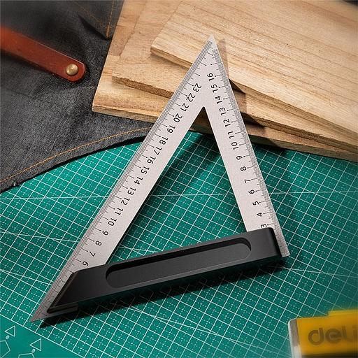 Измерительный и разметочный инструмент Deli Треугольная линейка стальная Deli DL303150 150мм, нержавеющая сталь + алюминиевое основание фото 6