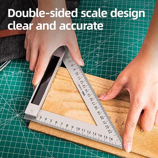 Измерительный и разметочный инструмент Deli Треугольная линейка стальная Deli DL303200 200мм, нержавеющая сталь + алюминиевое основание фото 4