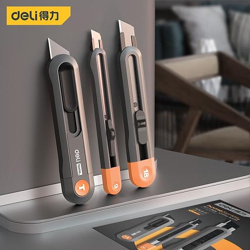 Нож Deli Набор технических ножей "Home Series Gray" Deli HT4003C (ножи 9мм+18мм+Т-образный), эксклюзивный дизайн, корпус из высококачественного софттач пластика фото 6