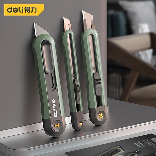 Нож Deli Набор технических ножей "Home Series Green" Deli HT4003L (ножи 9мм+18мм+Т-образный), эксклюзивный дизайн, корпус из высококачественного софттач пластика фото 6