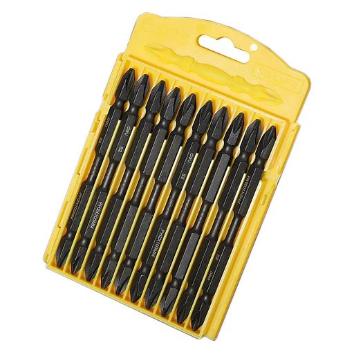 Набор оснастки Deli Набор двухсторонних торсионных бит для ударных шуруповертов 10 шт Deli DL253202 PH2*100мм, сталь S2, пласт.кейс фото 2