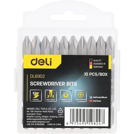 Набор оснастки Deli Набор двухсторонних бит 10 шт Deli DL6902 PH2*65мм, сталь S2 с твердостью 58-60HRC, пласт.кейс фото 1