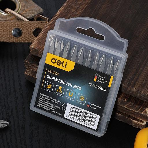 Набор оснастки Deli Набор двухсторонних бит 10 шт Deli DL6902 PH2*65мм, сталь S2 с твердостью 58-60HRC, пласт.кейс фото 4