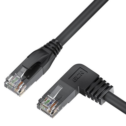 GCR Патч-корд прямой 2.0m UTP кат.5e, черный, левый угол, литой, ethernet high speed, RJ45, T568B, GCR-53151 Greenconnect RJ45(m) - RJ45(m) Cat. 5e 2м чёрный (GCR-53151) фото 1