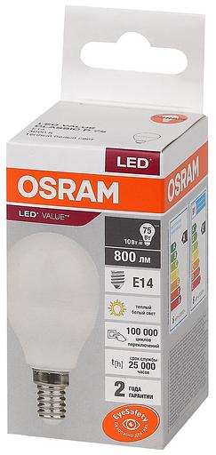 Лампа светодиодная LED 10 Вт E14 3000К 800Лм шарик 220 В (замена 75Вт) OSRAM фото 3
