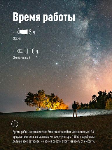 Фонарь ручной 5Вт Q5 LED, авиационный алюминий, питание 1*3.7V 18650 Li-on, 350Lm фото 3