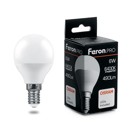 Лампа светодиодная LED 6вт Е14 дневной матовый шар Feron.PRO фото 1