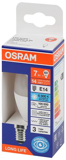 Лампа светодиодная LED 7Вт Е14 6500К 600Лм свеча 220В (замена 60Вт) OSRAM фото 3