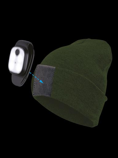 Шапка с фонарем, цвет хакки, фонарь-клипса съемный, красный и белый цвет свечения + SOS (мигающий красный) фото 1