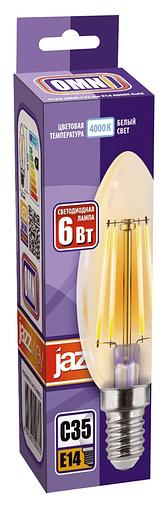 Лампа сетодиодная декоративная LED 6w E14 4000K свеча золотая филамент 230/50 Jazzway фото 2