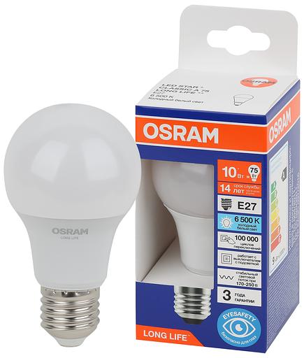 Лампа светодиодная LED 10Вт Е27 6500К 806Лм груша 220В (замена 75Вт) OSRAM фото 1