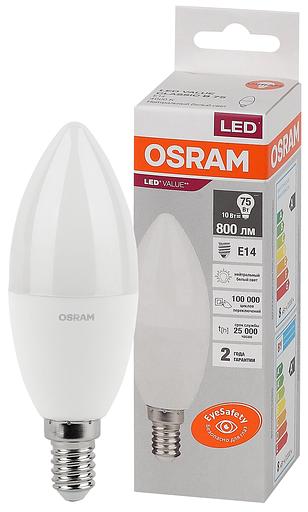 Лампа светодиодная LED 10 Вт E14 4000К 800Лм свеча 220 В (замена 75Вт) OSRAM фото 1
