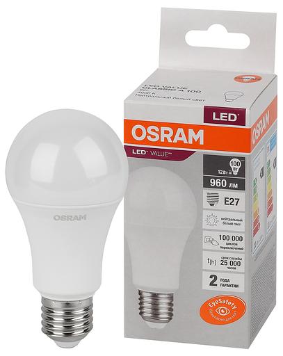 Лампа светодиодная LED 12 Вт E27 4000К 960Лм груша 220 В (замена 100Вт) OSRAM фото 1