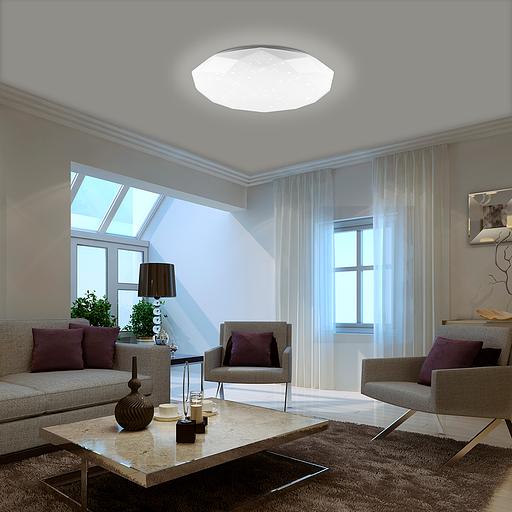 Светильник светодиодный ДБО-36w матовый с эффектом Звездного неба регулировкой цветовой температуры 3000-6500К светового потока max 2900Лм и режима освещенности с пультом управления и таймером выключения фото 9