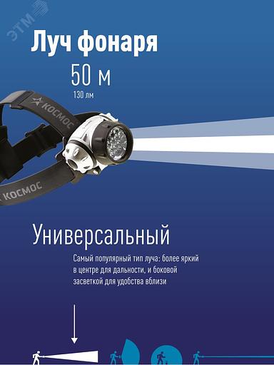 Фонарь налобный, 14 LED, 3 батарейки ААА, 130Lm, фото 3