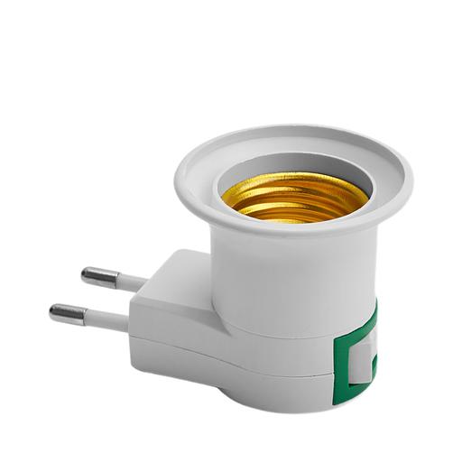 Патрон-переходник с Е27 на розетку с выключателем белый фото 1