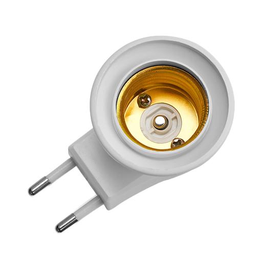 Патрон-переходник с Е27 на розетку с выключателем белый фото 2