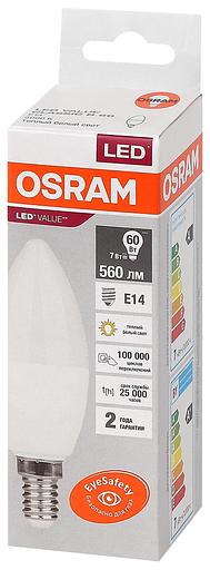 Лампа светодиодная LED 7 Вт E14 3000К 560Лм свеча 220 В (замена 60Вт) OSRAM фото 3