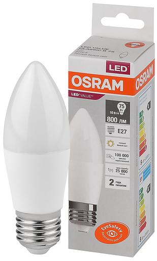 Лампа светодиодная LED 10 Вт E27 3000К 800Лм свеча 220 В (замена 75Вт) OSRAM фото 1