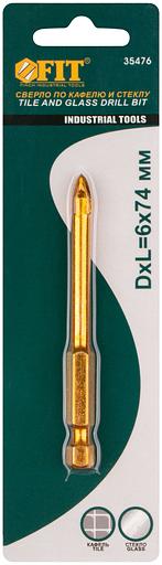 Сверло по кафелю, 4 режущие кромки, титановое покрытие, U-хвостовик под биту 6х74 мм фото 3