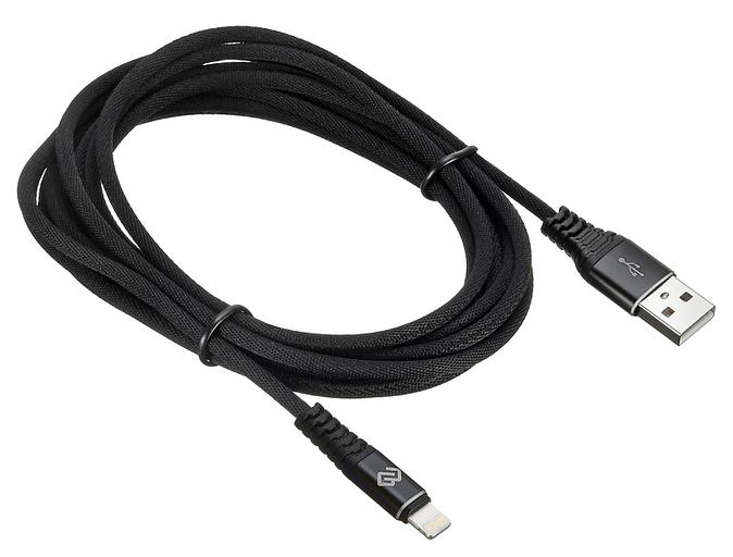 Кабель Digma LIGHT-3M-BRAIDED-BLK USB (m)-Lightning (m) 3м черный фото 2