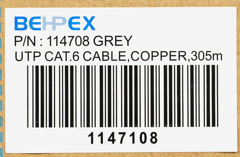 Кабель сетевой UTP 4 пары cat6 solid 0.55мм Cu 305м серый (BHP-C6CU) фото 6