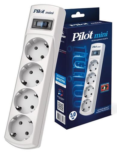 Сетевой фильтр Pilot mini 5м (4 розетки) белый (коробка) фото 1