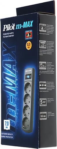 Сетевой фильтр Pilot m-MAX 7м (4 розетки) серый (коробка) фото 8