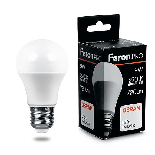 Лампа светодиодная LED 9вт Е27 теплый Feron.PRO фото 1