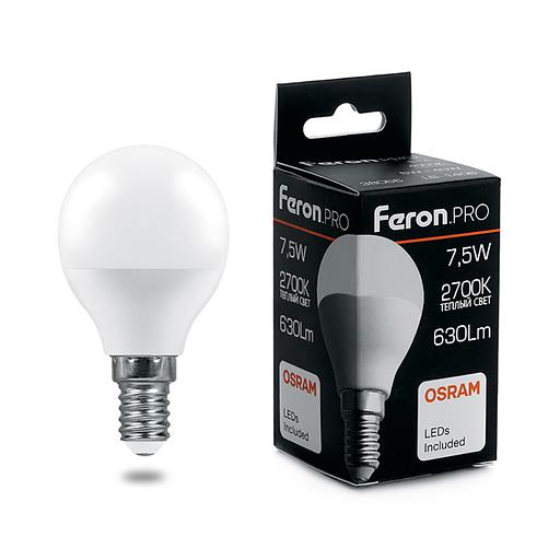 Лампа светодиодная LED 7.5вт Е14 теплый матовый шар Feron.PRO фото 1