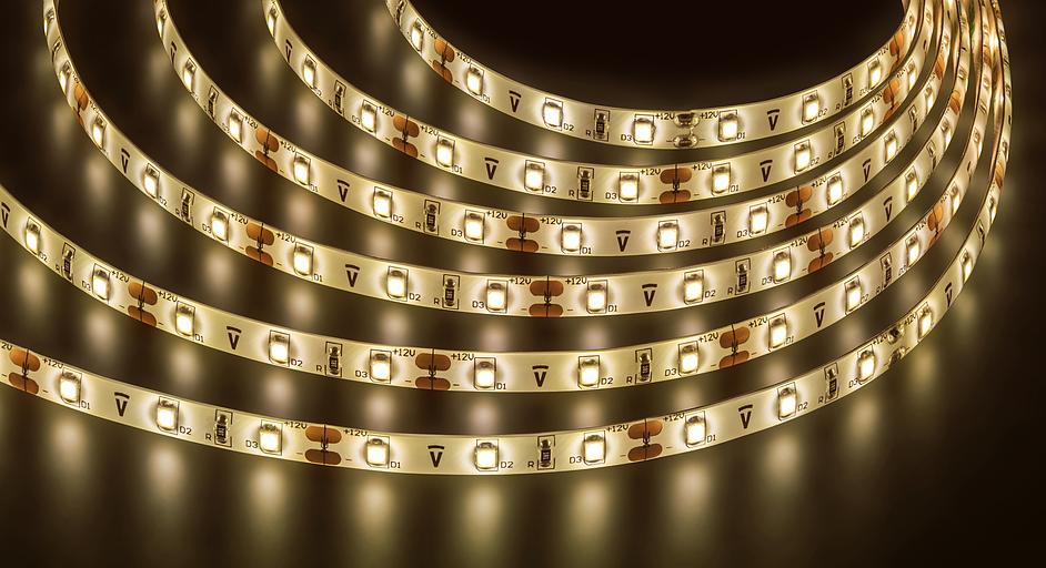 Лента светодиодная LEDх60/м 5м 4.8w/m 12в IP65 теплый белый фото 1