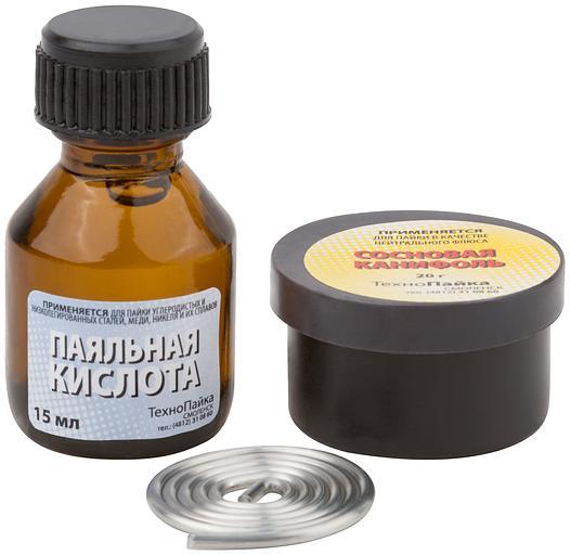 Набор для пайки № 1 (припой ПОС-61 10 гр, канифоль сосновая 20 гр, кислота паяльная 15 мл) фото 1