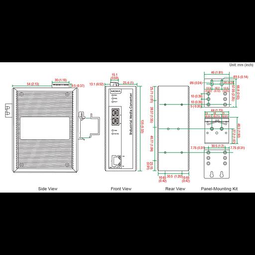 Медиаконвертер Ethernet 10/100BaseTX в 100BaseFX (многомодовое оптоволокно) в металлическом корпусе MOXA фото 2