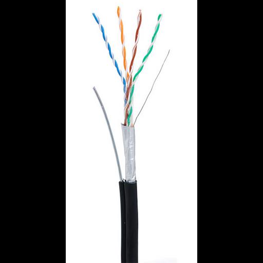Кабель NETLAN F/UTP 4 пары, Кат.5e (Класс D), 100МГц, одножильный, BC (чистая медь), внешний, PE до -40C, с одножильным тросом, черный, 305м фото 1